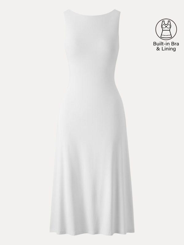 Classy Boatneck Open Back Bandless Midi Bra Dress