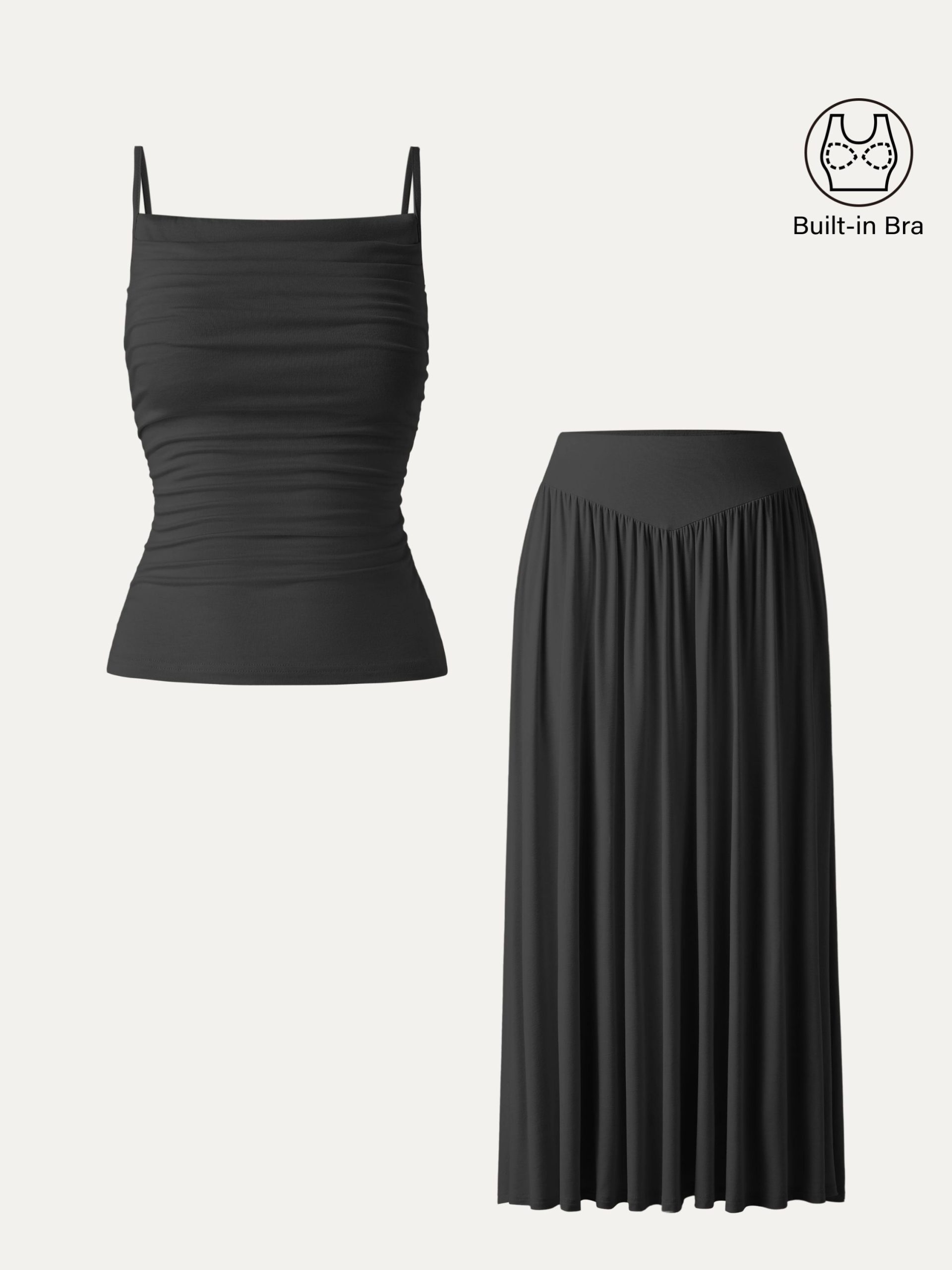 2Pcs Set Adjustable Spaghetti Straps Bra Top & V-shape Maxi Skirt with Pockets - Image 10