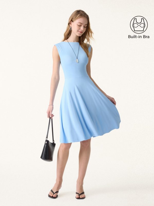 SkinKiss Boatneck Wide Shoulder Bra Dress with Pockets