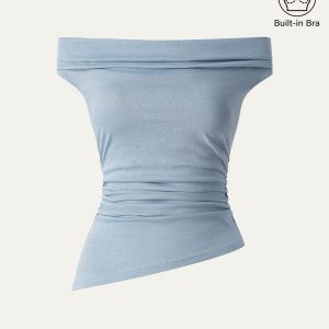 Off Shoulder Cotton-Linen Gathered New Airy Bra Tank - Image 2