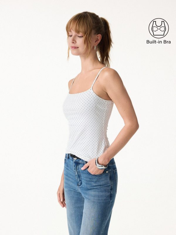 Stretch Cotton Polka Dot Adujstable Spaghetti Bra Top Limited Edition