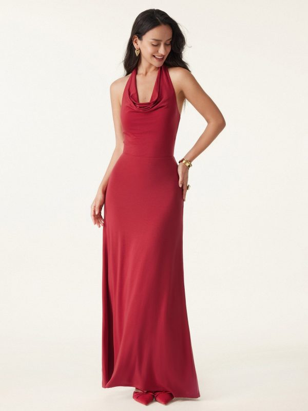 Stunning Cowl Neck Flared Maxi Bra Dress