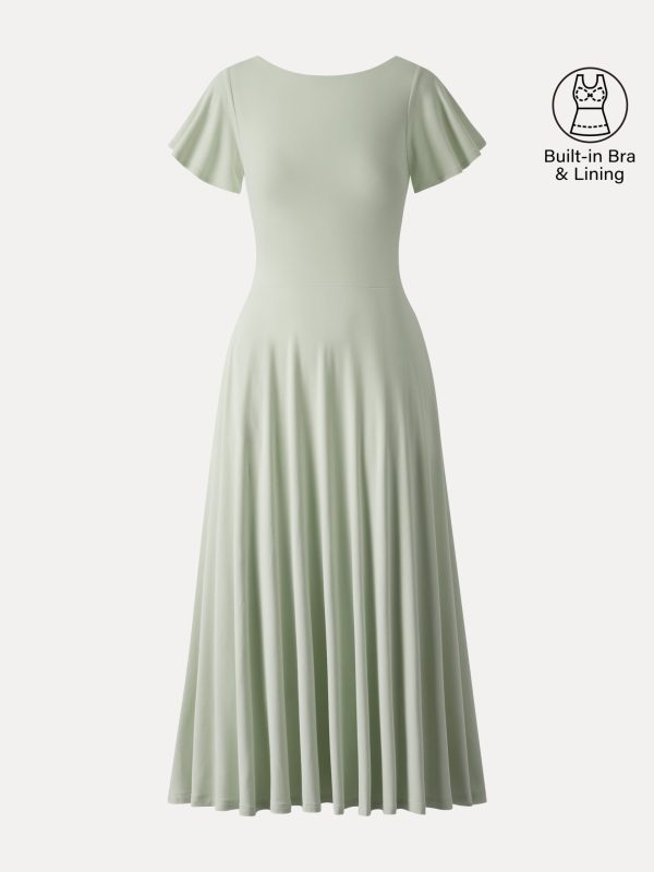 SkinKiss Boatneck Fit-and-Flare Maxi Travel Bra Dress with Pockets