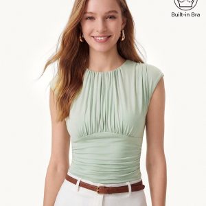 Cooling SkinKiss Ruched Round Neck Cap Sleeve Bra Top - Image 14