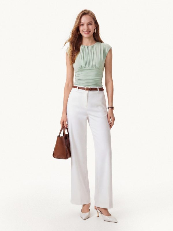 Cooling SkinKiss Ruched Round Neck Cap Sleeve Bra Top