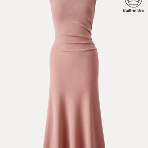 Elegant Boatneck Tucked Fit-and-Flare Midi Bra Dress - Image 10
