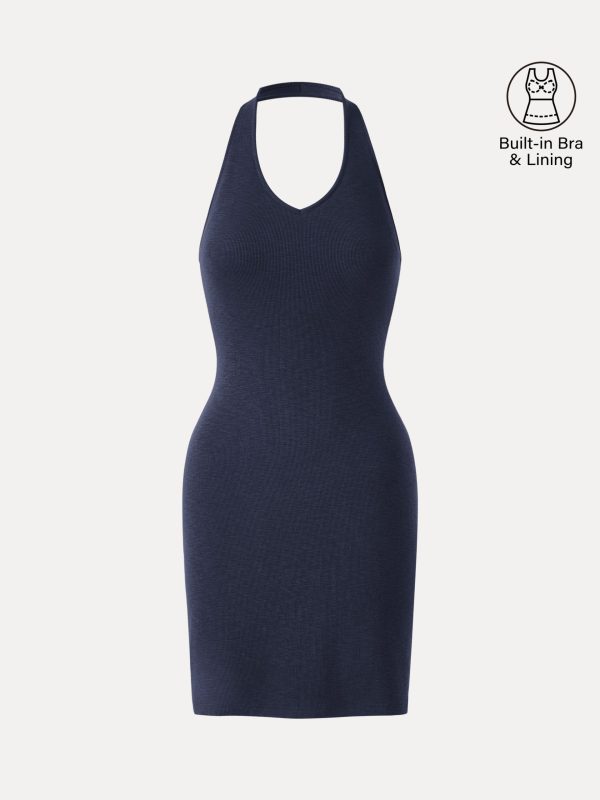 Classic Halter Neck Opend Back Mini Bra Dress