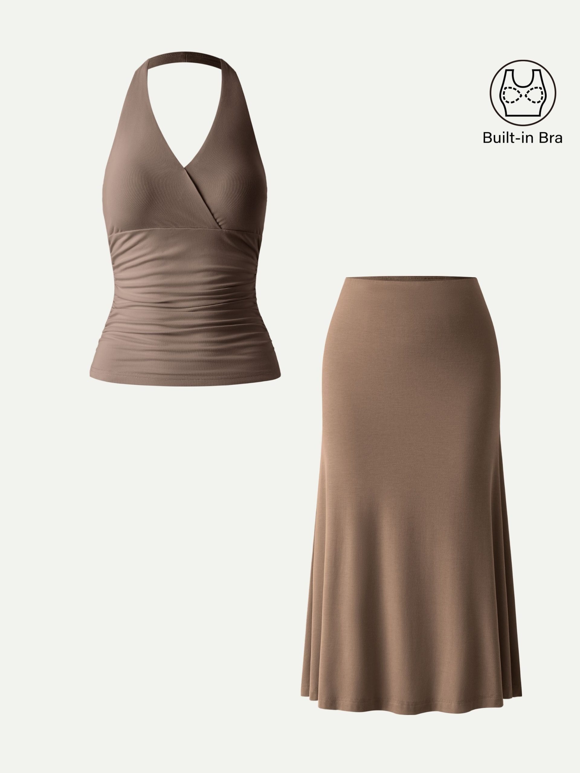 2Pcs Set Halter Neck Bra Tank & Pull-on Mermaid Midi Skirt - Image 4