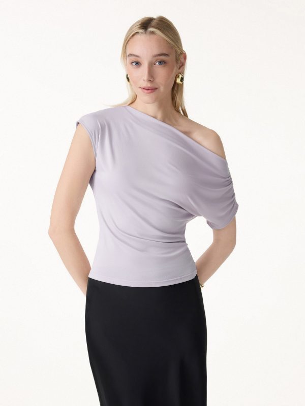 Cool-Touch Asymmetrical Ruched Shoulder Top