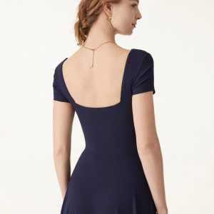 Flowy Square Neck Short Sleeve Midi Bra Dress - Image 2