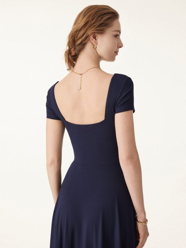 Flowy Square Neck Short Sleeve Midi Bra Dress