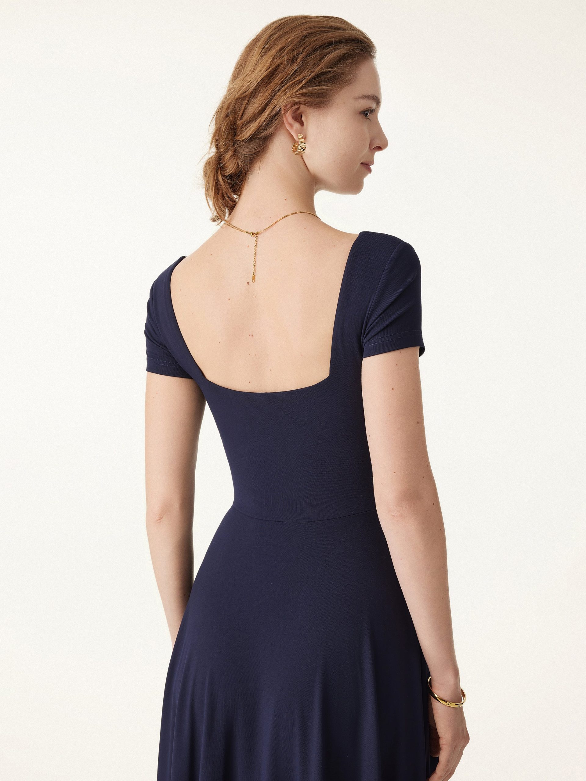 Flowy Square Neck Short Sleeve Midi Bra Dress - Image 2