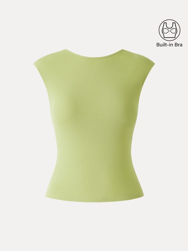 Sweat-Wicking Boatneck Open Back Bra Top