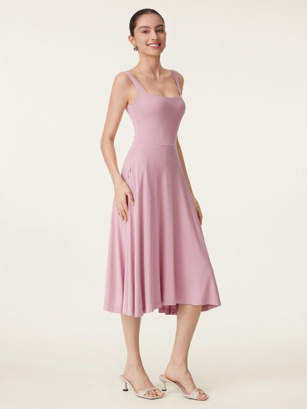 Square Neck Flowy New Airy Bra Midi Dress