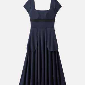 Flowy Square Neck Short Sleeve Midi Bra Dress - Image 11
