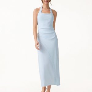 Cotton Lyocell Halter Square Neck Tucked Maxi Dress - Image 8