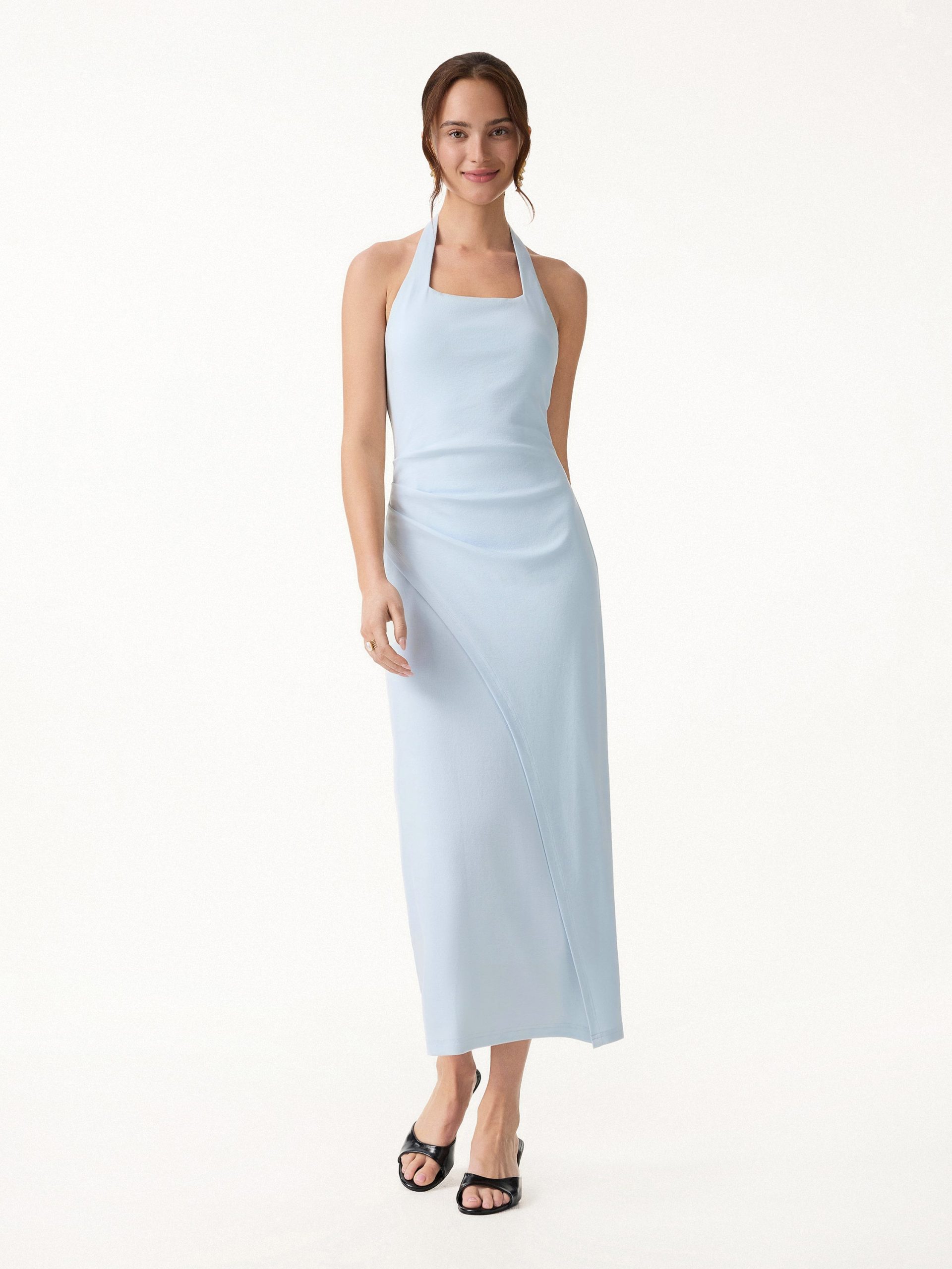 Cotton Lyocell Halter Square Neck Tucked Maxi Dress - Image 8