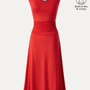 Cooling Lyocell V-Neck Ruched Midi Bra Dress - Image 10