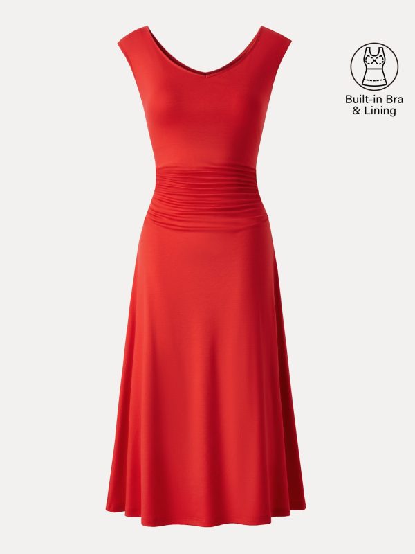 Cooling Lyocell V-Neck Ruched Midi Bra Dress