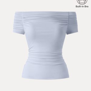Stretch Lyocell Off-Shoulder Ruched Bra Top - Image 12