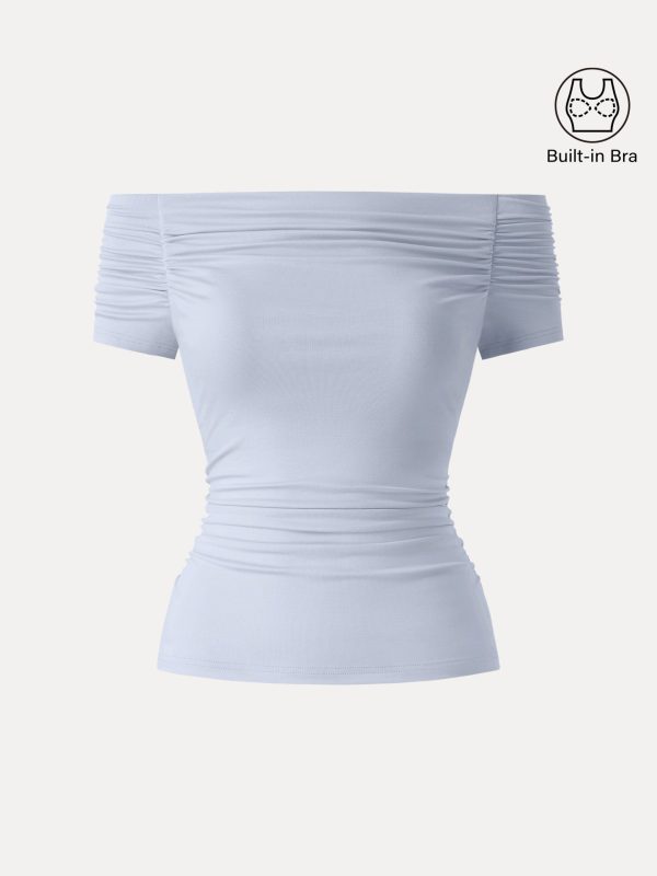 Stretch Lyocell Off-Shoulder Ruched Bra Top