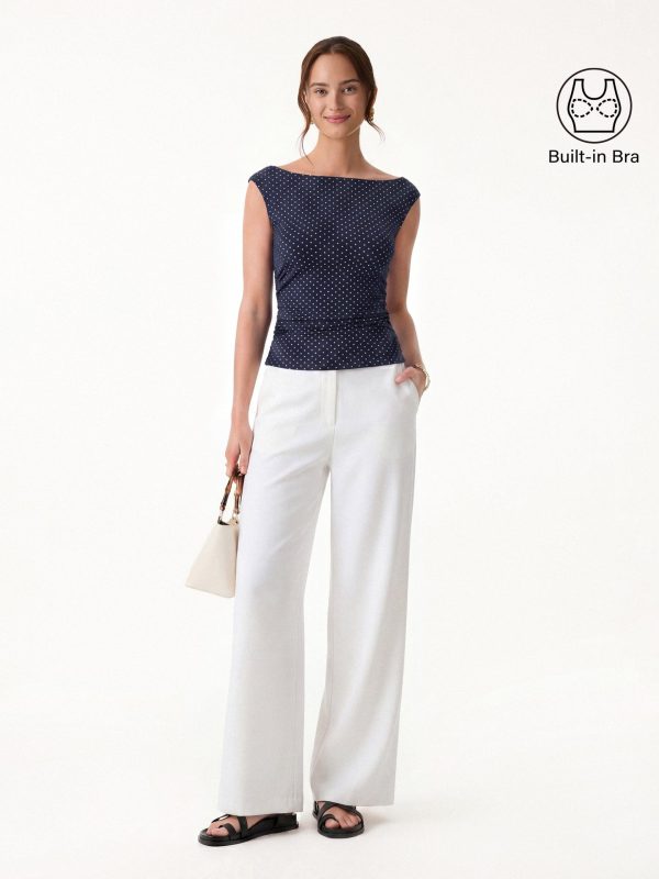 Stretch Cotton Polka Dot Boatneck Ruched Bra Top Limited Edition