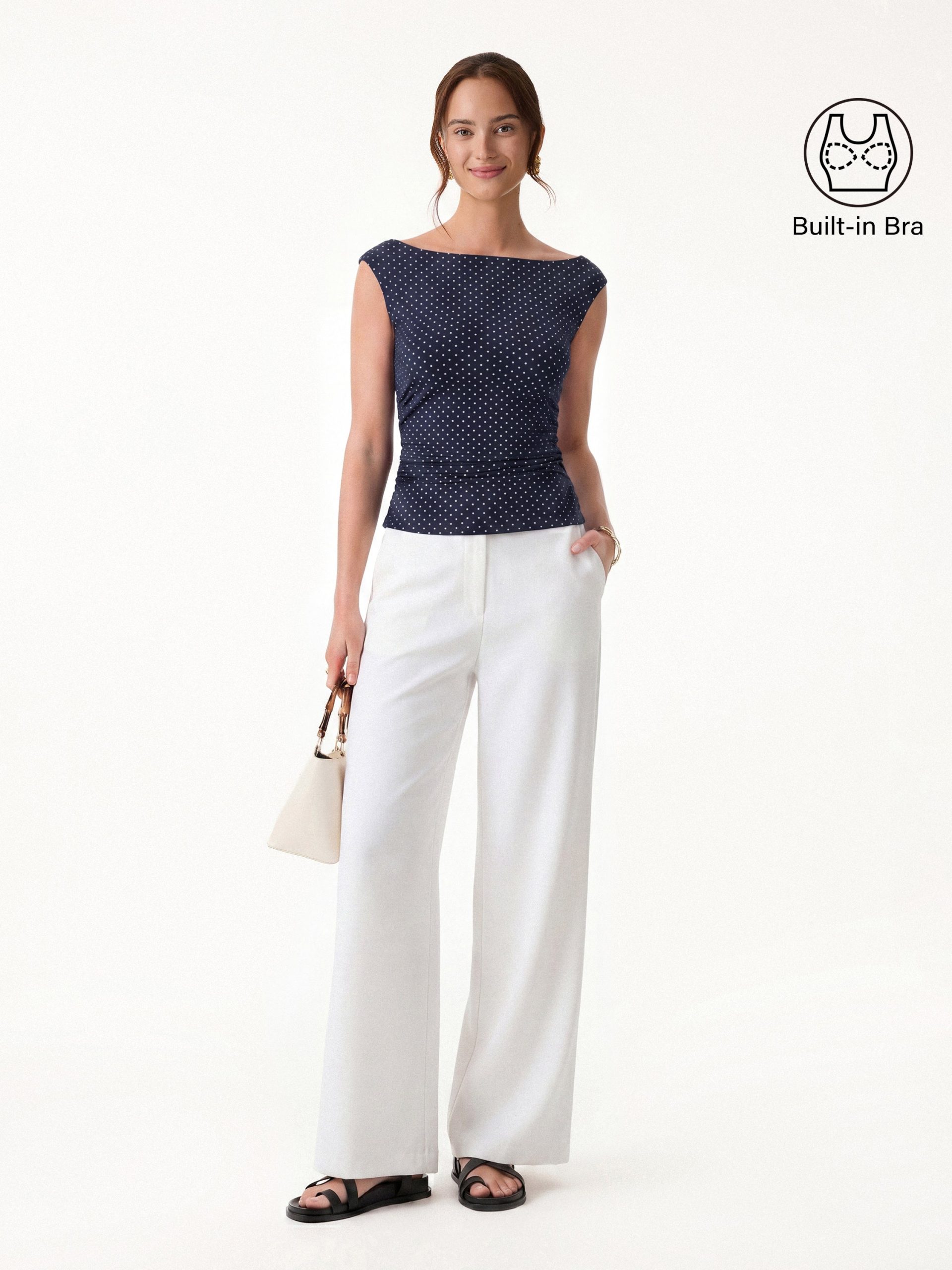 Stretch Cotton Polka Dot Boatneck Ruched Bra Top Limited Edition - Image 14