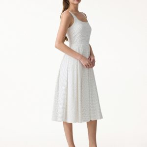 Stretch Cotton Polka Dot Square Neck Midi Bra Dress with Pockets Limited Edition - Image 7