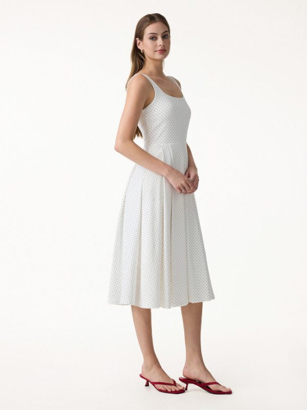 Stretch Cotton Polka Dot Square Neck Midi Bra Dress with Pockets Limited Edition