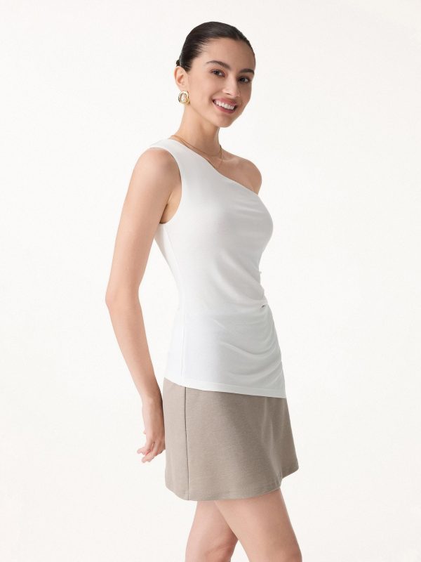 Linen Knit One Shoulder Bra Tank