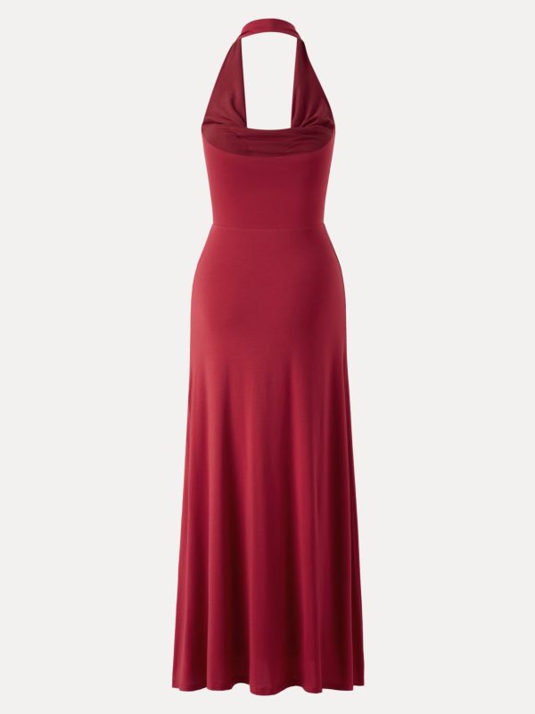 Stunning Cowl Neck Flared Maxi Bra Dress