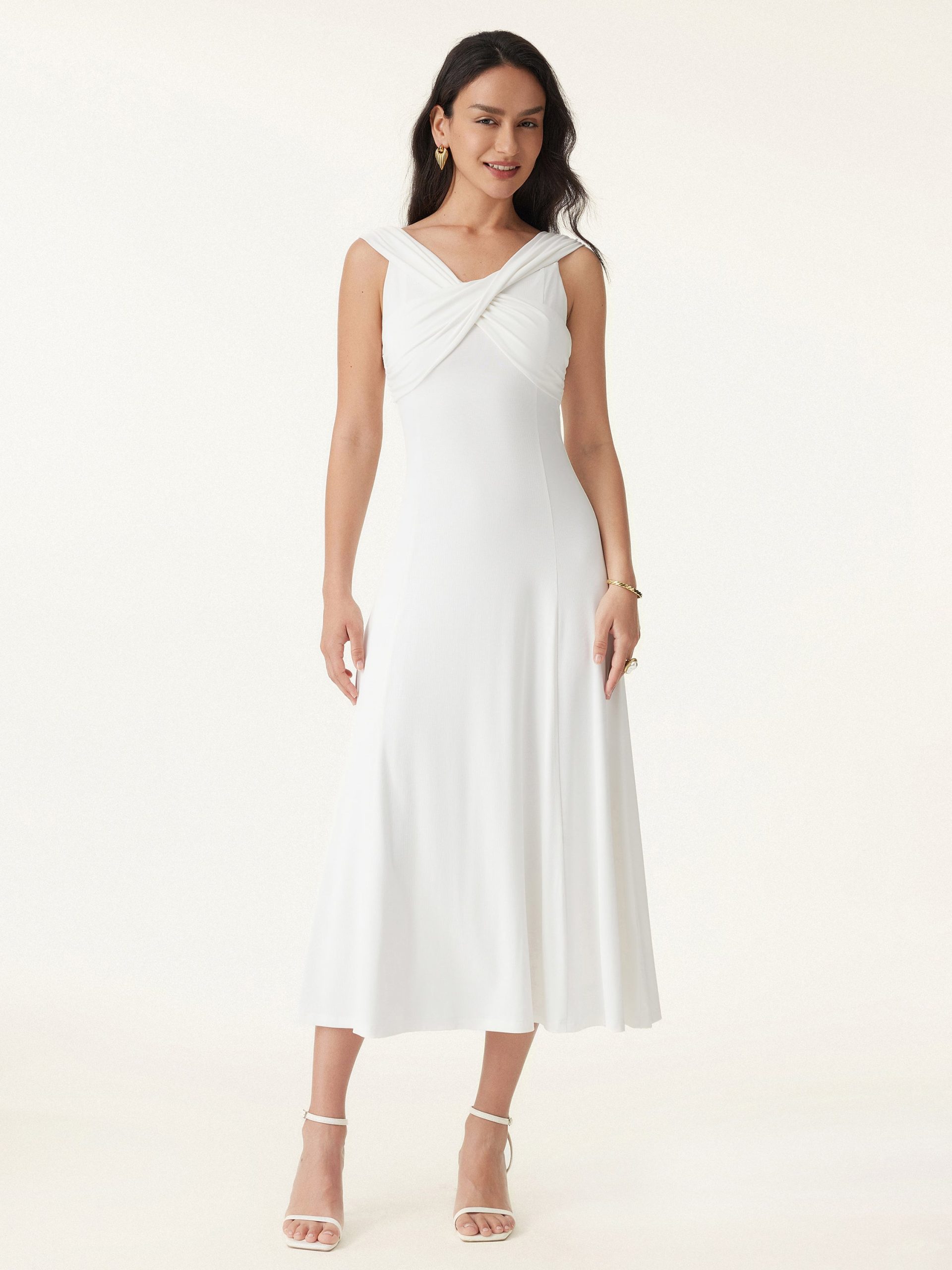 Flowy Criss Cross Off-shoulder Midi Bra Dress - Image 3