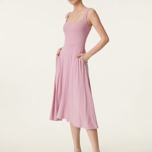 Square Neck Flowy New Airy Bra Midi Dress - Image 5