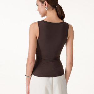 Milky Smooth Round Neck Sleeveless Top with Bow - Image 6