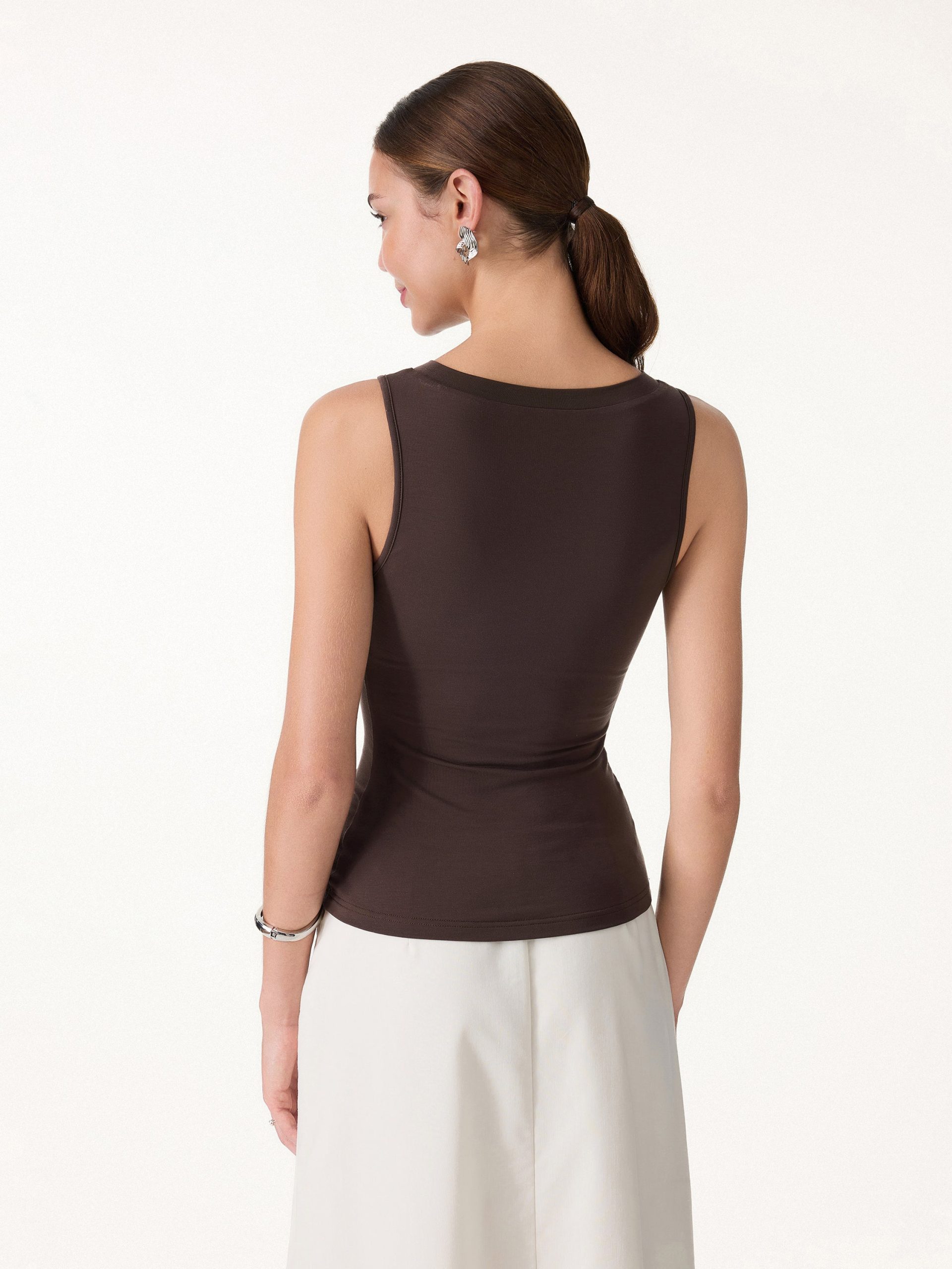 Milky Smooth Round Neck Sleeveless Top with Bow - Image 6