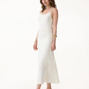 Cooling Lyocell Adjustable Spaghetti Strap Ruched Maxi Bra Dress - Image 6