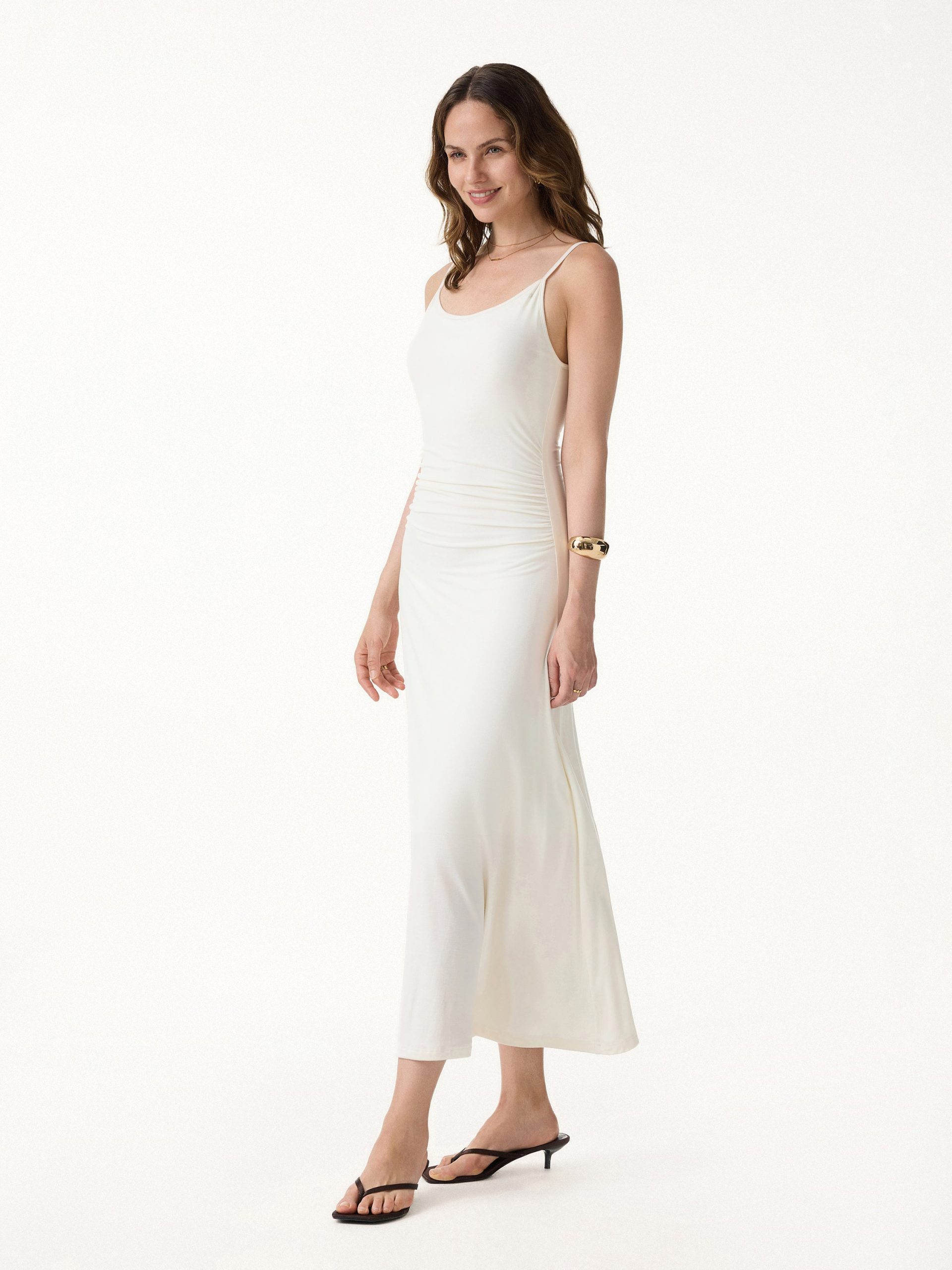 Cooling Lyocell Adjustable Spaghetti Strap Ruched Maxi Bra Dress - Image 6