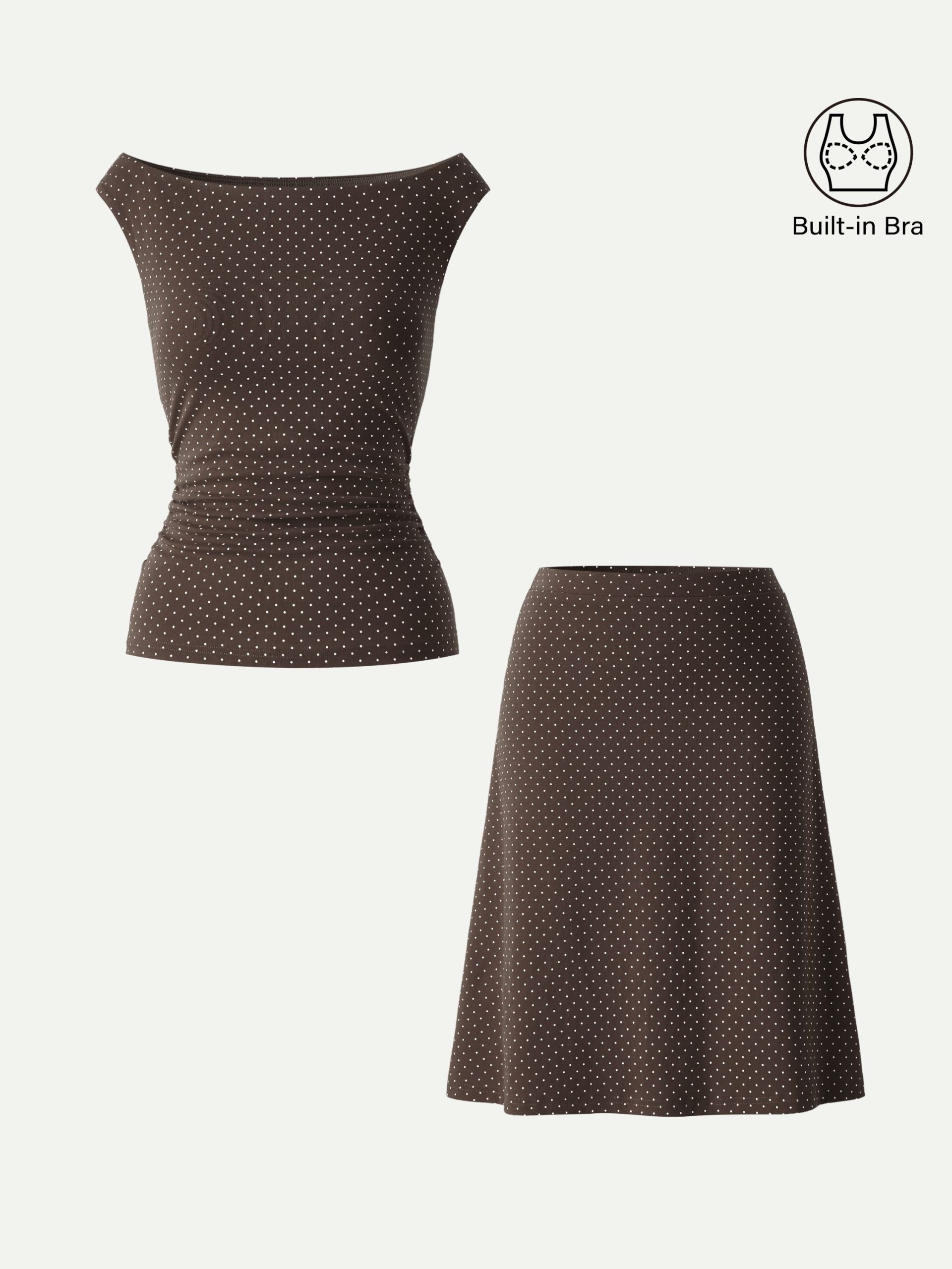 2Pcs Set Polka Dot Boatneck Bra Top & A-Line Flare Skirt Limited Edition - Image 6