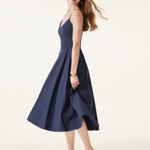 Bamboo Ponte V-neck Fit-and-flare Midi Bra Sundress with Pockets - Image 8