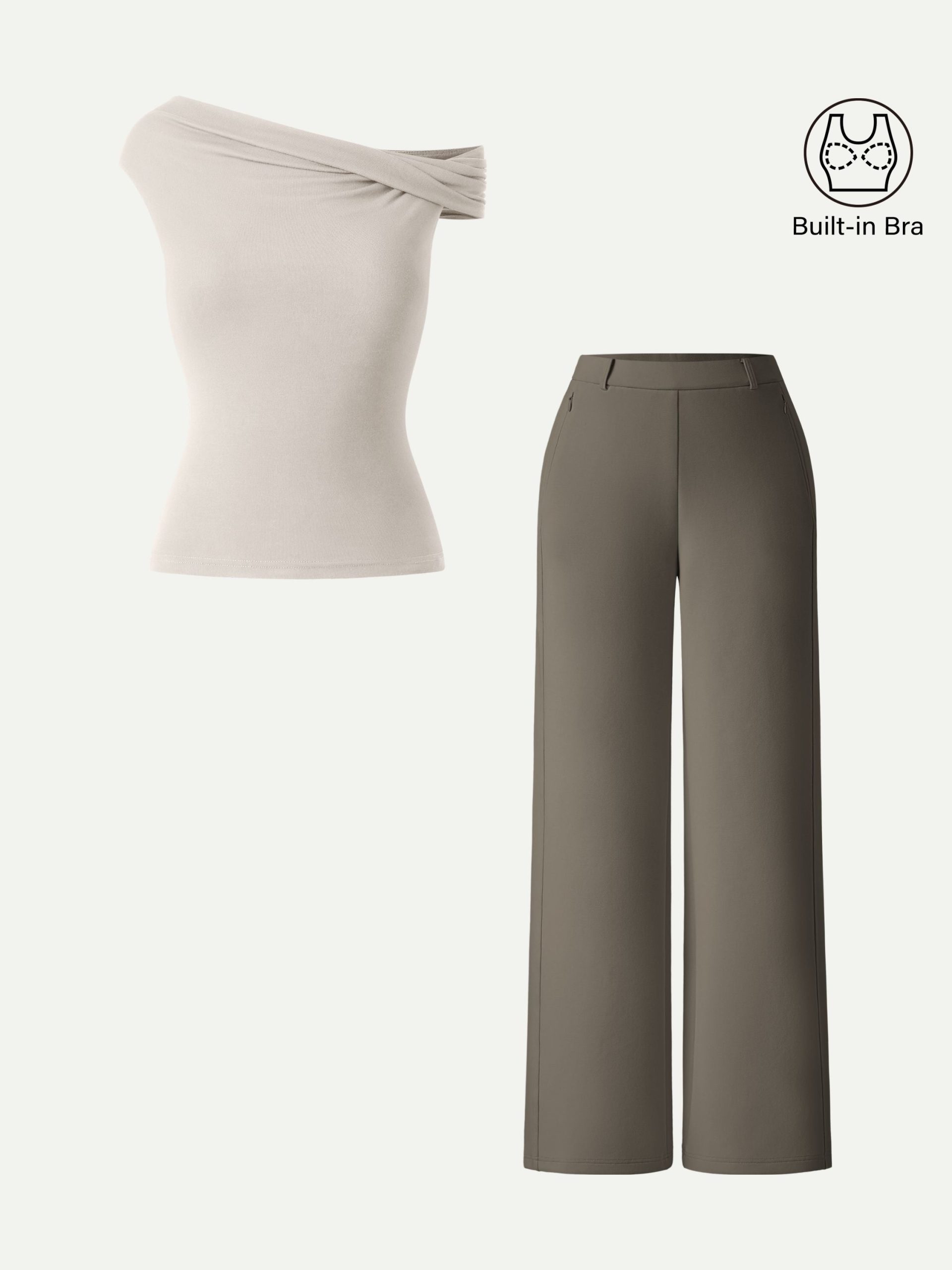 2Pcs Set Multi-wear Bra Top &  Slimming High Rise Wide Leg Pants - Image 4