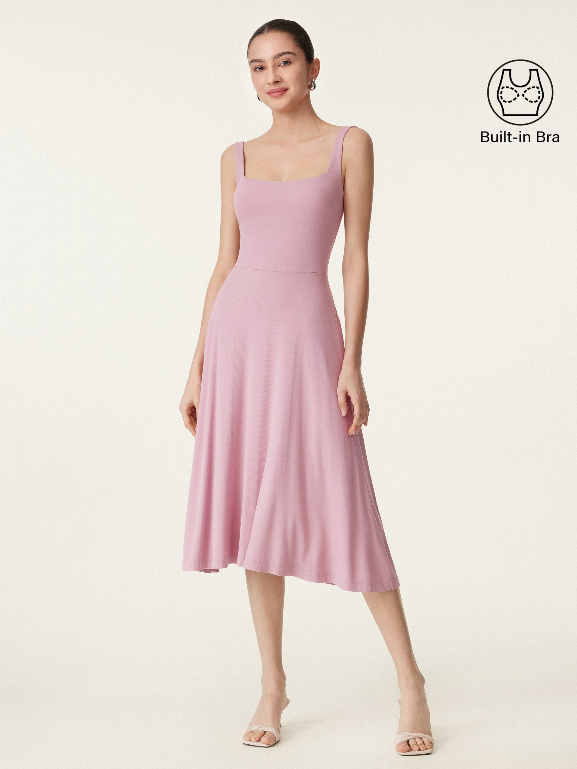 Square Neck Flowy New Airy Bra Midi Dress - Image 2