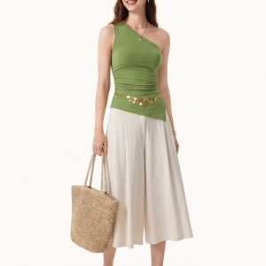 Linen Knit One Shoulder Bra Tank - Image 11