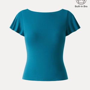 SkinKiss Boatneck Cowl Back Flutter Sleeve Bra Top - Image 11