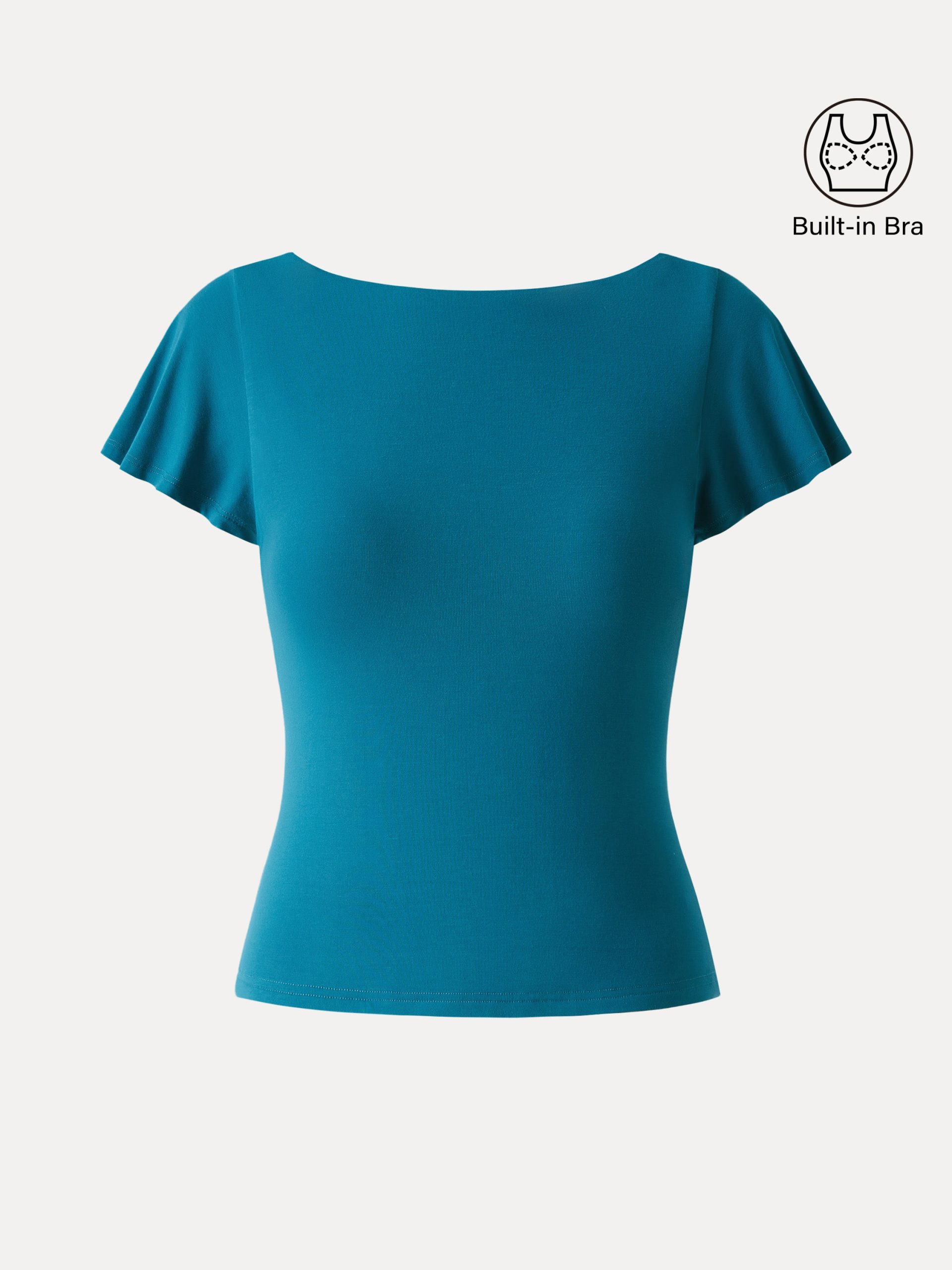 SkinKiss Boatneck Cowl Back Flutter Sleeve Bra Top - Image 11