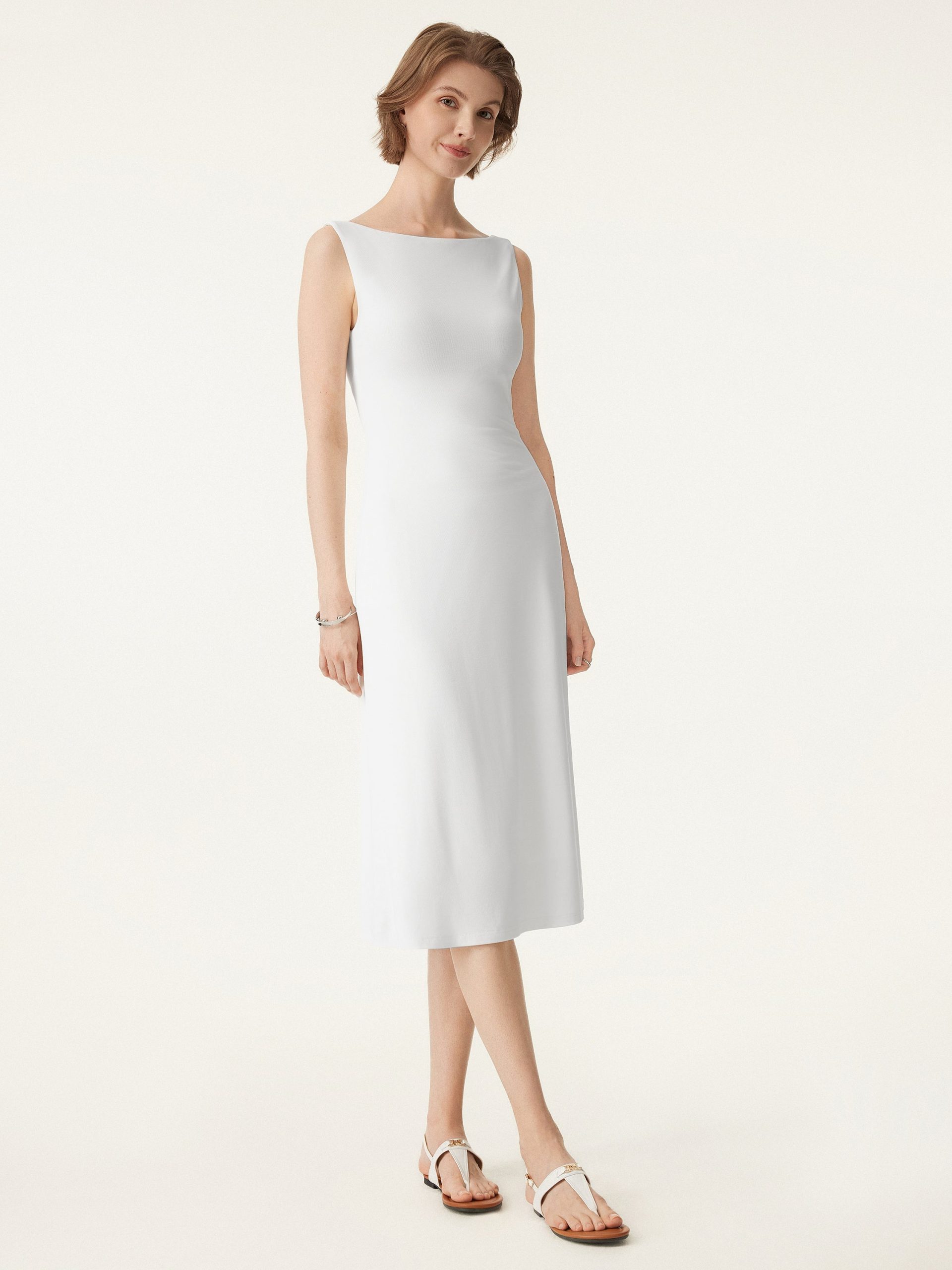 Classy Boatneck Open Back Bandless Midi Bra Dress - Image 8