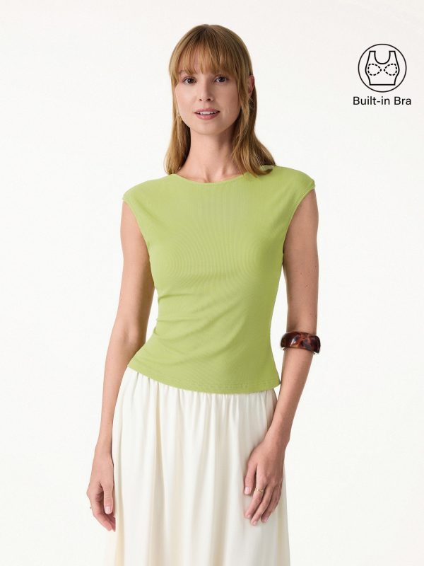 Sweat-Wicking Boatneck Open Back Bra Top