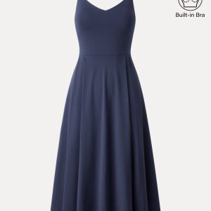 Bamboo Ponte V-neck Fit-and-flare Midi Bra Sundress with Pockets - Image 3