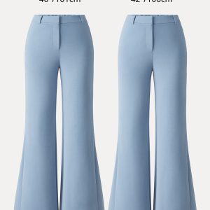 Wrinkle-Resistant High Rise Flared Trousers with Pockets - Image 15
