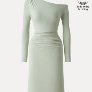 SkinKiss Asymmetrical Neck Ruched Knee Bra Dress - Image 8