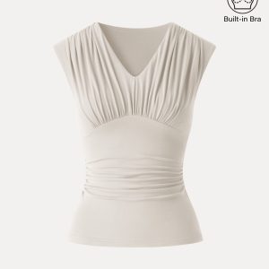 SkinKiss Cooling V-Neck Ruched Wide Shoulder Bra Tank - Image 15